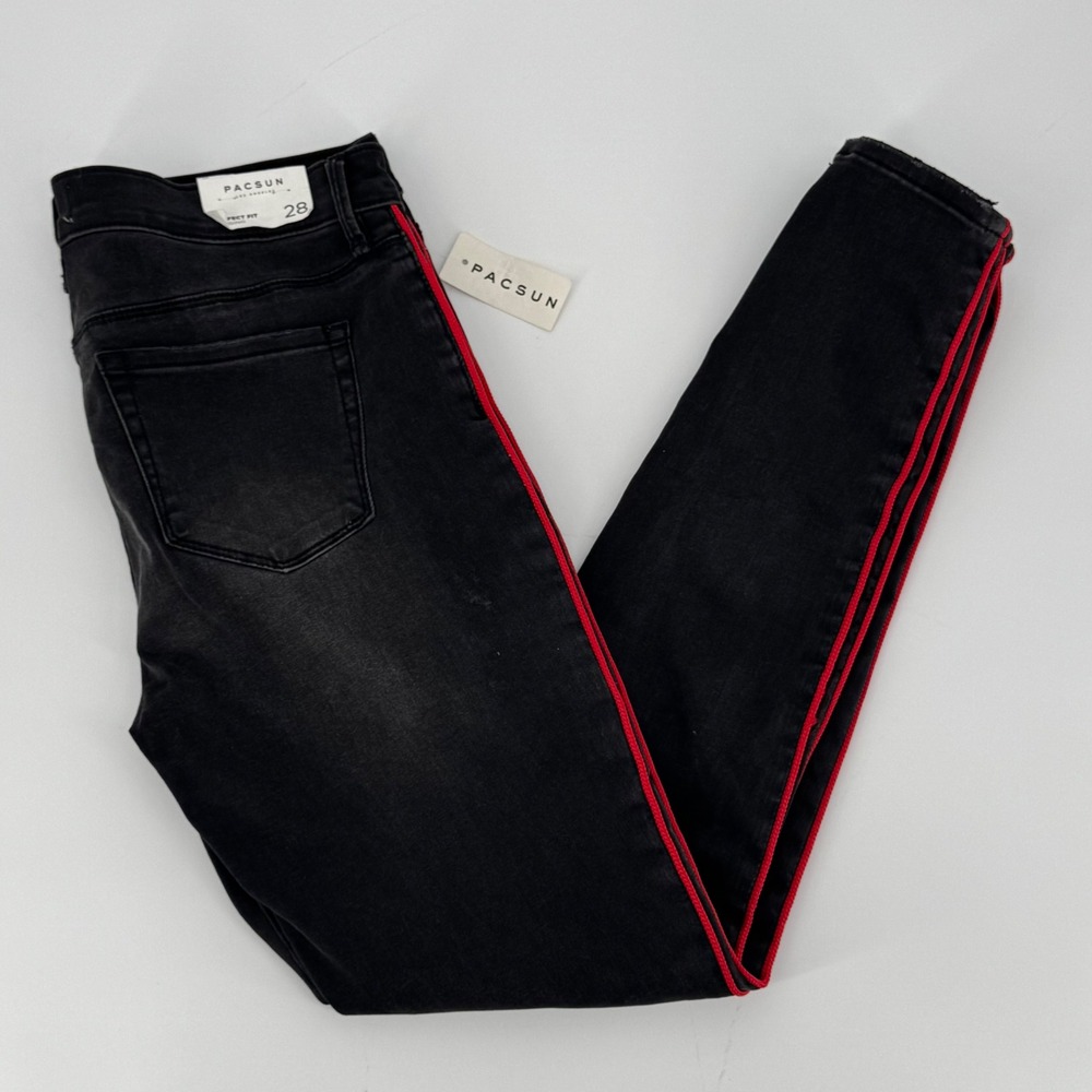 NWT‎ PacSun Perfect Fit Jegging Black Red Stripe Skinny Jeans Women's 28